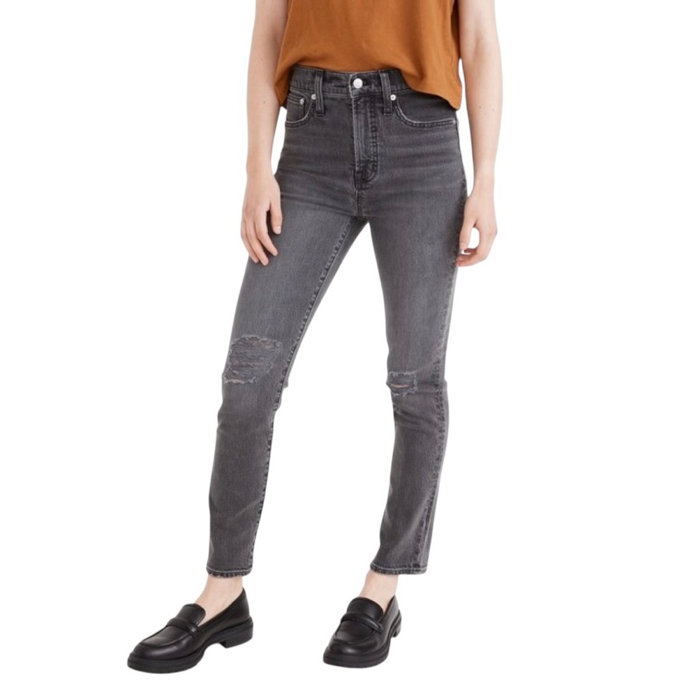 Madewell Perfect Vintage High Rise Straight Leg Jean Grey Distressed Sz 31